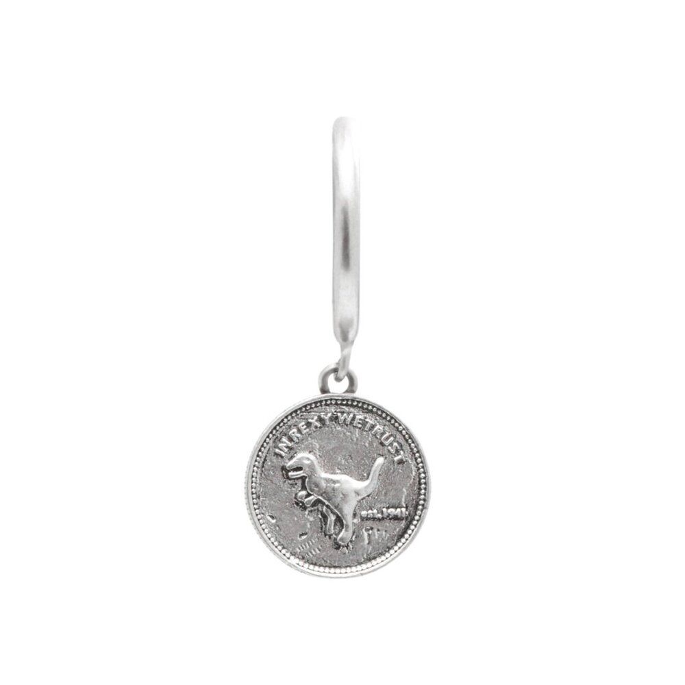 COACH Sterling Silver Signature Rexy Charm Huggie Earring NWT